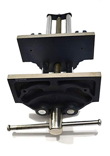 Groz 6-Inch Portable Woodworking Vise, Dual Mount Bench Clamp or Bolt-Down, Cast Iron with Toe-In Jaws and Chrome-Plated Screw, for Woodworkers and DIY (39006)
