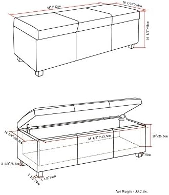 SIMPLIHOME Avalon 54" Wide Linen Look Fabric Storage Ottoman in Slate Grey | Contemporary lift-top ottoman with high-density foam