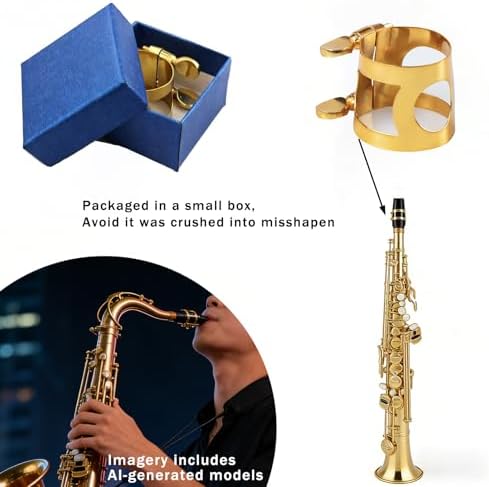 Gold Plated Brass Saxophone Ligature for Alto Tenor Sax, Adjustable Double-Screw Mouthpiece Ligature