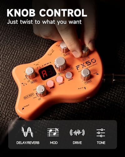 FLAMMA FX100 Guitar Multi-effects Pedal with 55 Amp Models 151 Built-in Effects 80' Looper 40 Drum Machine 10 3rd Party IR Slots Headphone OTG for