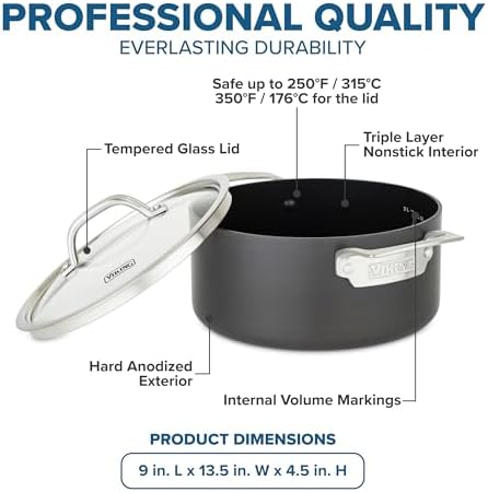 Viking Non Stick Stock Pot, 4 Quart Hard Anodized Nonstick Soup Cooking Pot wth Glass Lid