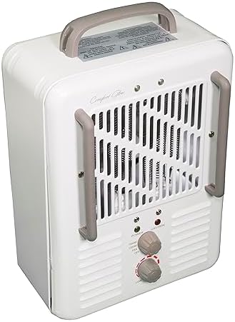 Comfort Glow EUH341 Milkhouse Style Electric Heater 5,200 Btu, White, Length: 7in, Width: 10.25in, Height: 15.5in | Milkhouse Heater, Thermostat, Heat up to 250 sq ft, 2 Heat Setting, AntiFreeze Setting, 1500W, Tip Over & Overheat Shut Off