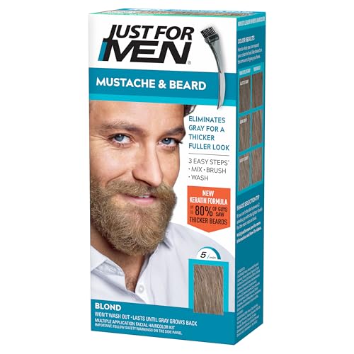JUST FOR MEN Mustache & Beard Dye, Keratin, Light Brown M-25 (1 Pack) | Mustache & Beard color light brown designed for facial hair to instantly eliminate gray. Enhanced with keratin & biotin.