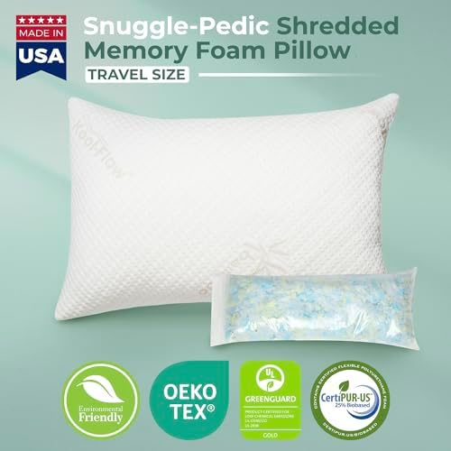 Snuggle-Pedic Adjustable Memory Foam Pillows - GreenGold Certified Pillow w/ Viscose of Bamboo Cover for Side, Stomach & Back Sleepers - Made in the USA - Standard