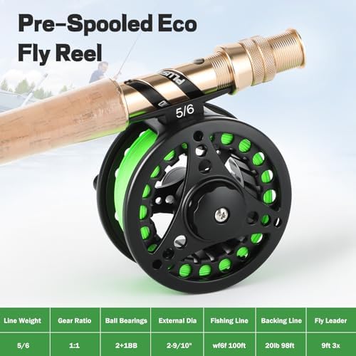 PLUSINNO Fly Fishing Rod and Reel Combo Kit, Fly Fishing Rod for Starters | 4 Piece Lightweight Ultra-Portable Graphite 5 Wt -9' Fly Rod, 5/6 Reel
