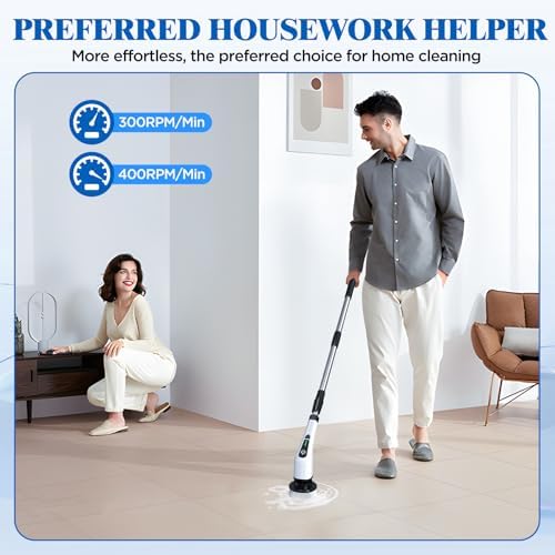 Electric Spin Scrubber, Cordless Bath Tub Power Scrubber with 8 Replaceable Drill Brush Heads