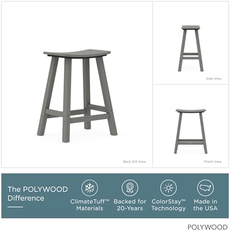 Polywood Outdoor Bar Stools - All-Weather 24 Inch Counter Height Outdoor Patio Bar Stools - Heavy Duty HDPE - Classic Curved Chairs for Pool, Deck