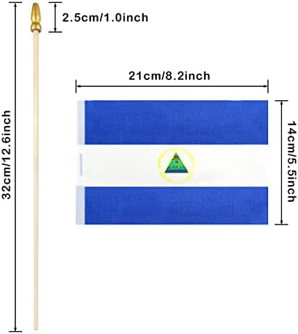 QQSD Nicaragua Small Flag Nicaraguan Stick Mini Hand Held Flags - Solid Wooden Pole with Spear Top, 12 Pack