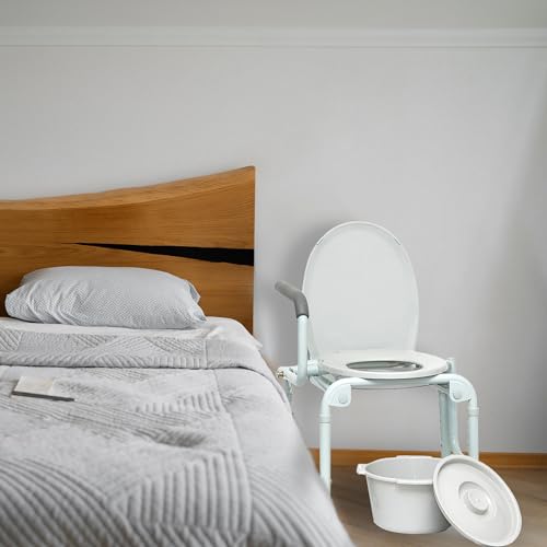 ProBasics Drop Arm Adjustable Bedside Folding Commode Chair Portable with Handles, for Elderly, Seniors, and Disabled People, Supports 300lbs