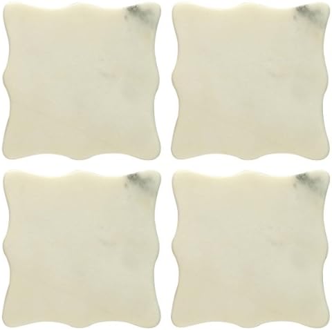 Thirstystone 4 Pack Natural Marble Square Coasters with Protective Cork Backing, Elegant, Luxourious, Easily Wipes Clean
