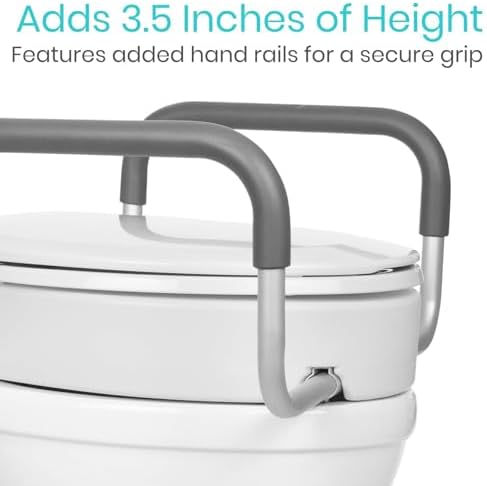 Vive Raised Toilet Seat Riser for Seniors (with Handles) - Handicap Rail | Grab Bar Seat for Over Toilet - Elevated Safety for Elderly, Disabled, Medical - Elongated