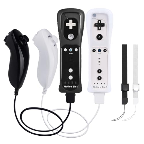 TechKen 2 Pack Wii Controllers with Wii Motion Plus Inside | Shock Wii Nunchuk Controller | Compatible Nintendo Wii, Motion Plus Wii Controller
