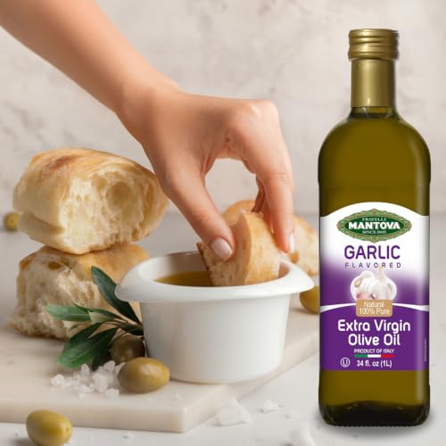 Mantova Garlic Extra Virgin Olive Oil (EVOO) - Cold-Pressed, Premium Quality, Imported from Italy - Perfect for Topping Salads, Vegetables, Pasta Salad, Dipping Italian Bread, or Pan-Frying (Pack of 1)