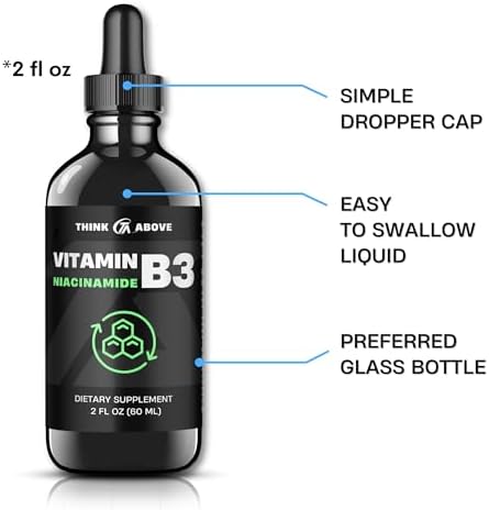 Think Above Vitamin B3 Niacinamide Liquid - Non Flush Form of B3 Niacin - Convenient Vitamin B3 Niacinamide Drops for Women and Men - Easy to
