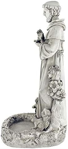 Design Toscano Francis of Assisi Blessing Religious Garden Decor Statue with Bird Bath Feeder, 19 inches Tall, Cast Stone Resin, Gray Stone Finish