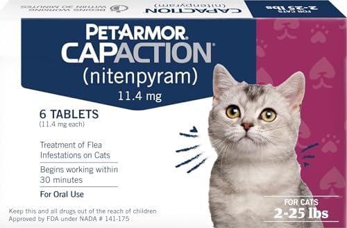 PetArmor CAPACTION (nitenpyram) Oral Flea Treatment for Cats, Cat Flea Treatment Pill, Fast Acting Tablets Start Killing in 30 Minutes, 2-25 lbs