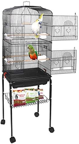 SUPER DEAL 59.3 Rolling Bird Cage Large Wrought Iron Cage for Cockatiel Sun Conure Parakeet Finch Budgie Lovebird Canary Medium Pet House with