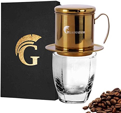 Vietnamese Coffee Maker Filter Phin, Small French Press Portable Cup, Single Serve Coffee Makers, Gift for coffee lovers (Gold, 1)