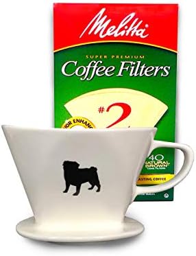 Simply Charmed Ceramic Pour Over Coffee Maker with 40 Count Melitta Filters - Elegant Single Serve Coffee Dripper for Rich Brewed Pour Over Coffee - Base Measures 4", Height 3" - Brews 8-16 oz