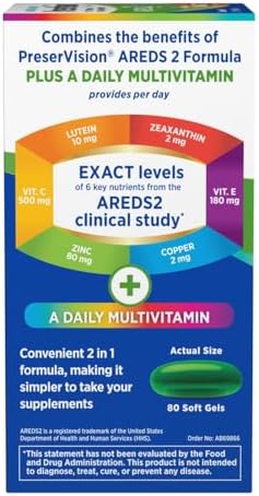 PreserVision AREDS 2 + Multivitamin, #1 Eye Doctor Recommended Brand, 2-in-1 Eye Vitamin with Lutein, Zeaxanthin, Zinc, and Vitamin C, D & E, 100 Softgels