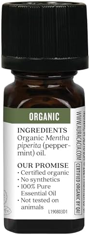 Aura Cacia Organic Peppermint Essential Oil, Mentha Piperita Oil, Cooling Aromatherapy for Diffusers, Skincare, Massage