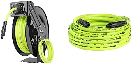 Flexzilla Open Face Retractable Air Hose Reel, 3/8 in. x 50 ft., Heavy Duty, Lightweight, Hybrid, ZillaGreen - L8611FZ