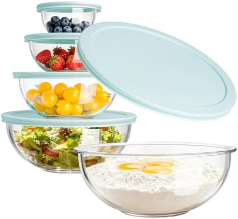 Luvan Glass Mixing Bowls with Lids Set(4.5QT, 2.7QT, 1.1QT)-Large Glass Mixing Bowls, Clear Salad Bowl for Baking, Cooking, Serving, Food Prep, 3PC Nesting Bowls for Kitchen Storage & Dishwasher Safe