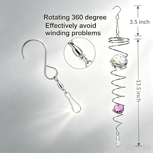 Gazing Ball Spiral Tail Wind Spinner Stabilizer，Stress Ball Indoor Outdoor Decoration Stainless Steel Glass Ball with Hanging Swivel Hook 13"