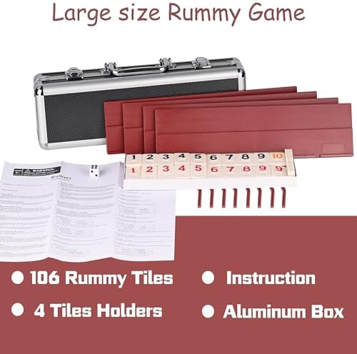 Doublefan Rummy Cube 4 Player Edition, 106 Rummy Cube Game Set with with 4 Plastic Racks in Portable Aluminum Case