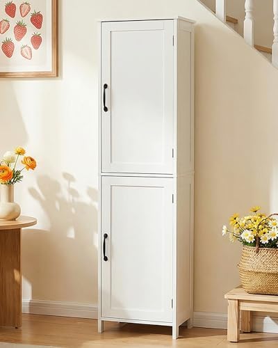 Tall Bathroom Storage Cabinet, Freestanding Bathroom Cabinet with 2 Doors & Adjustable Shelves, Floor Cabinet for Living Room, Kitchen, White