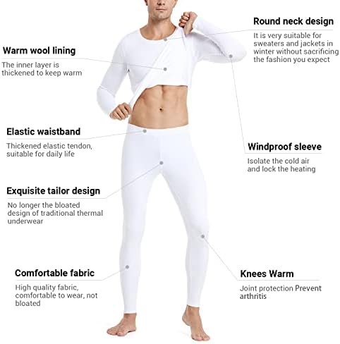PISIQI Thermal Underwear Men Long Johns Set Ultra-Soft with Fleece Lined Base Layer Winter Skiing Warm Top & Bottom