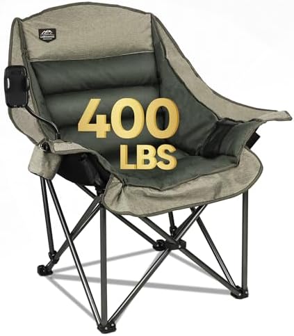 Oversized XL Folding Camping Chair,Heavy Duty Support 400Lbs,Large Comfy Padded Camp Chair for Adults,Lawn Arm Chair w/Cup Holder,Phone Holder,Carry Bag Perfect for Outdoor (Brown