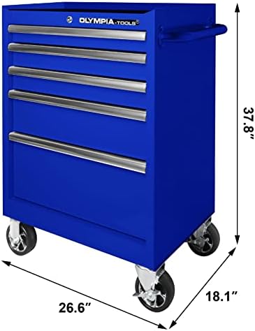 Olympia Tools 72 inch Heavy Duty Mobile Tool Chest Tool Box, with Solid Wood Top Workbench, 15-Drawer Rolling Tool Chest, Tool Storage Organizer for Garage, Workshop, and Home, Black