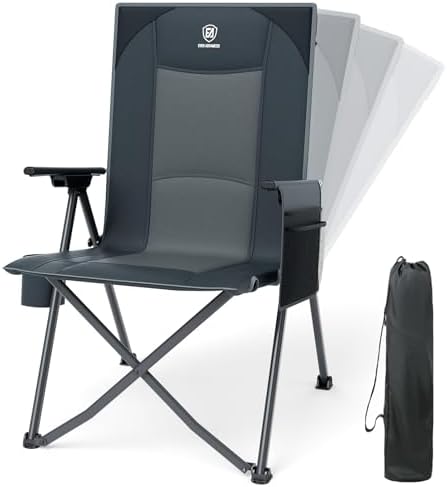 EVER ADVANCED Reclining Camping Chairs for Adult Supports 350lbs Grey | Lightweight, Folding Recliner with Adjustable Back, 4-Level Lounge Chairs