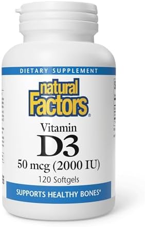 Natural Factors, Vitamin D3 2000 IU (50 mcg), Supports Strong Bones, Muscles and Immune Function, 120 Softgels