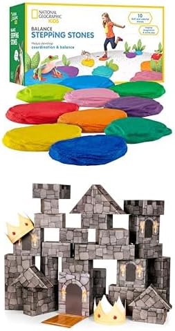 NATIONAL GEOGRAPHIC Stepping Stones for Kids – 10 Soft Durable, Encourage Toddler Balance & Gross Motor Skills, Indoor & Outdoor Toys