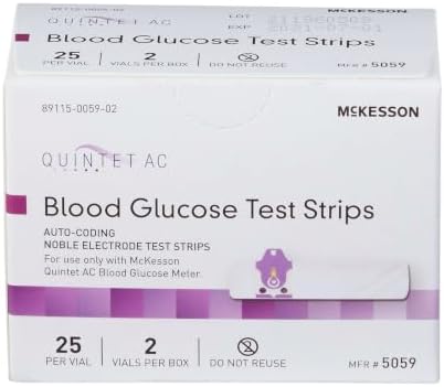 McKesson Quintet AC Blood Glucose Test Strips, 1 pk | Auto Coding, Noble Electrode Strips, for Self-Testing