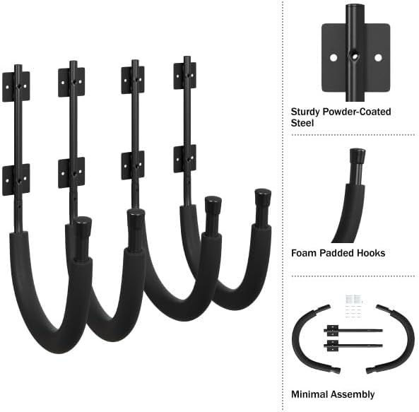 2-Pack of Kayak Storage Hook Sets - Kayak Wall Mount Hangers with 100lb Capacity Per Pair for Paddleboards, Surfboards,