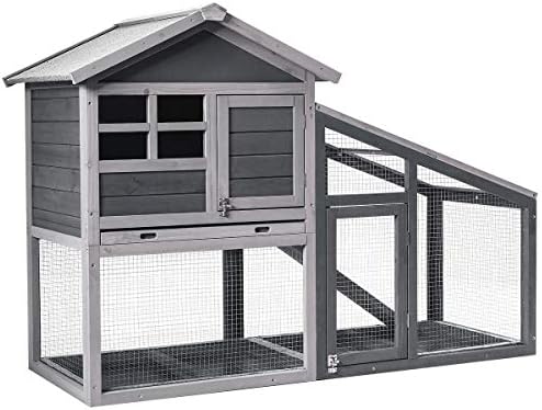 Tangkula Rabbit Hutch Indoor Outdoor, Wooden Chicken Coop, Bunny Hutch with Run, Ventilation Door, Removable Tray, Ramp, Sunlight Panel