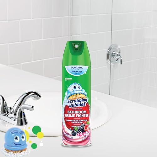 Scrubbing Bubbles Bathroom and Shower Cleaner Disinfectant Aerosol, Foaming Action Bathroom Grime Fighter, Rainshower Scent, 20oz