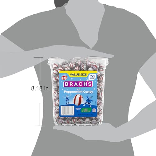 Brach's Sweet Stripes Soft Peppermint Candy, Individually Wrapped, 350 Ct | Melt-away soft peppermint mints, red & white, real peppermint oil, individually wrapped, party, candy dish