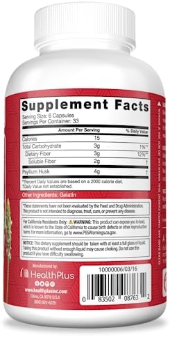 Health Plus Colon Cleanse Digestive Support | All Natural Daily Fiber for Toxin Elimination To Reduce Bloating | Supports Heart Health | 200 Capsules