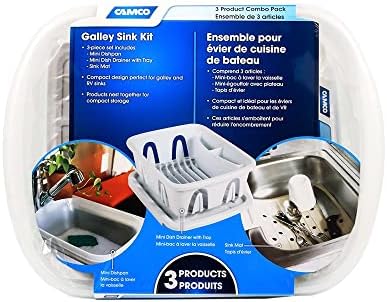 Camco 43517 White Sink Kit with Dish Drainer, Dish Pan and Sink Mat,Pack of 1
