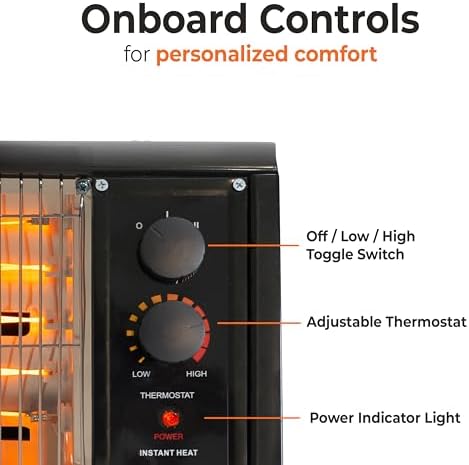 Comfort Zone Portable Indoor Radiant Space Heater, 1500 watts, Adjustable Thermostat, All Metal Body, Wire Element, Overheat Protection, Radiant Heat
