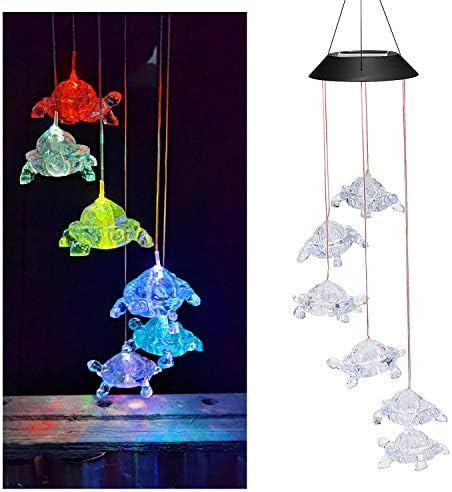 Wind Chimes Chandelier, Solar Turtles Hanging Lamp ,Wind Chime Pendant Light IP44 Waterproof Mixcolor Slow Flashing