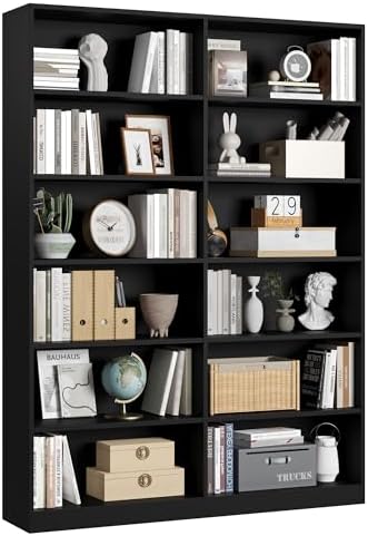 Bookshelf Tall Bookcase, 6-Tier Double Wide Bookshelves, White | Freestanding Display Storage Shelves, Tall and Large Book Shelves for Home Decor Bedroom, Living Room, Home Office, Library