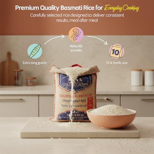 Golden Basmati Rice, 10LB, Gluten Free, Non GMO, Extra Long Grain Rice