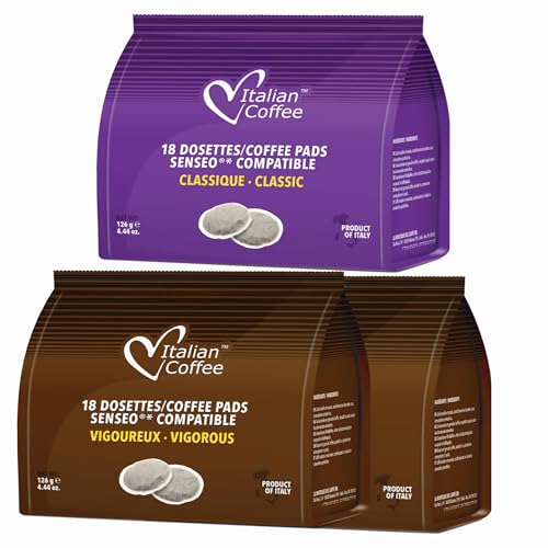 Italian Coffee pads combatible with Senseo Machines (54 Pads, Mix) | Compatible with Senseo Machines, Made in Italy, 100% filter paper pads, sampler with 3 blends, 18 pads each flavor