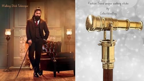 Victorian Walking Cane with Telescope Brass Handle Foldable Nautical Wooden Walking Stick Ideal Unisex