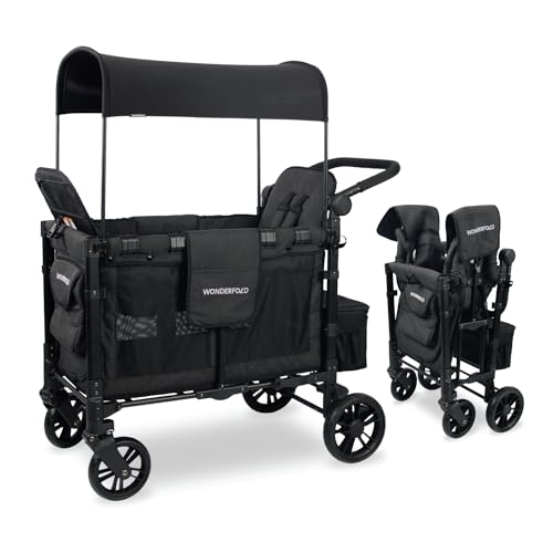 WonderFold W2 Stroller Wagon, Steel Frame, 2 Seater, Black
